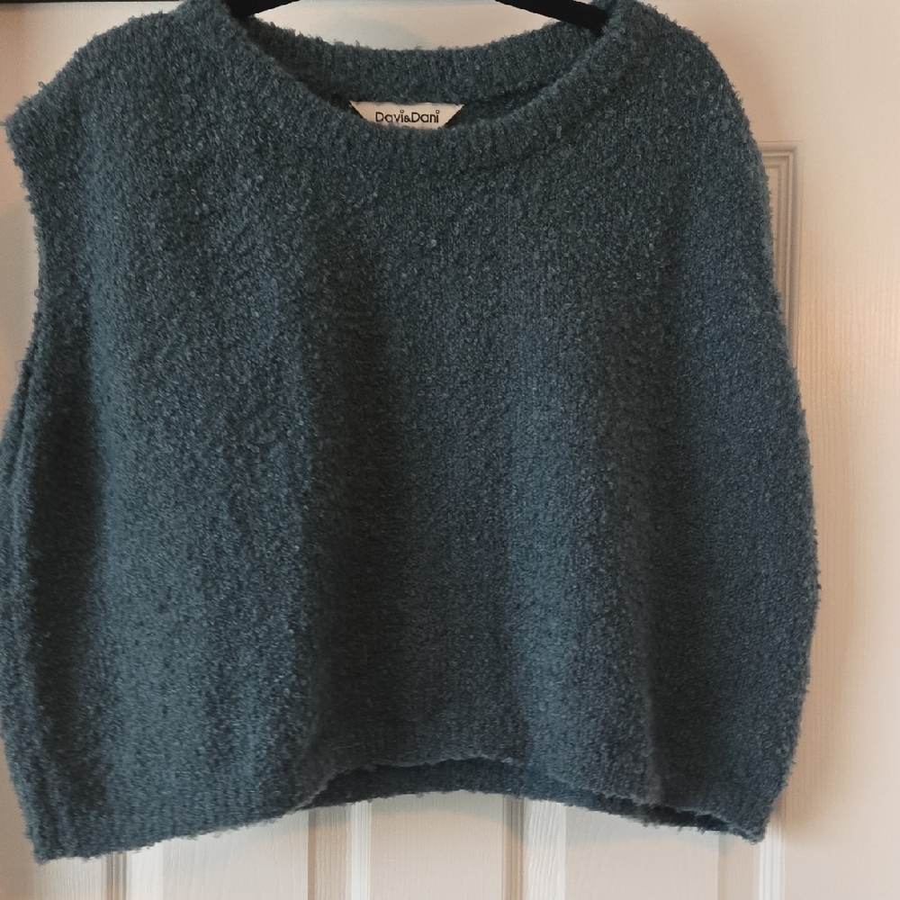DAVI & DANI Teal Bouclé Scoop Neck Sweater